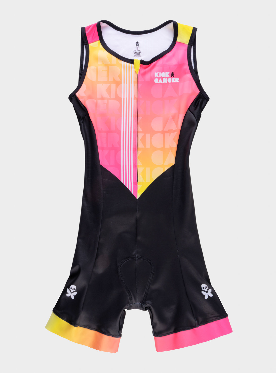 betty designs kick cancer triathlon race suit for women with giving back 10% to cancer charity