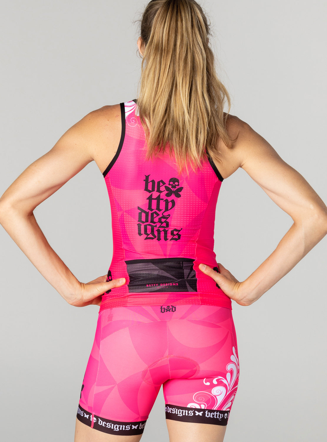 betty designs pink signature sleeveless triathlon top for women