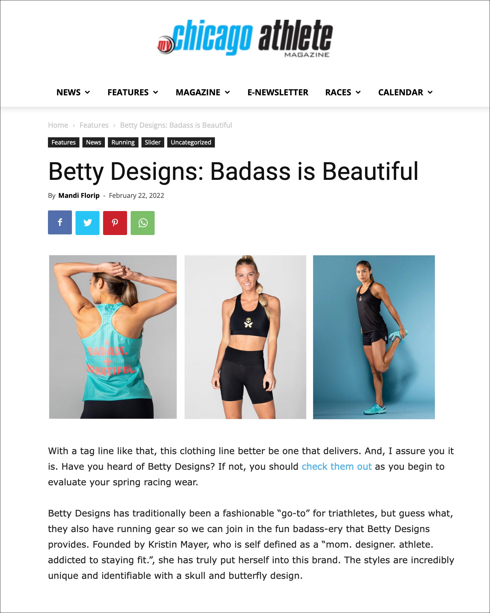 BETTY DESIGNS LUXE RUN APPAREL REVIEW BY CHICAGO ATHLETE MAGAZINE