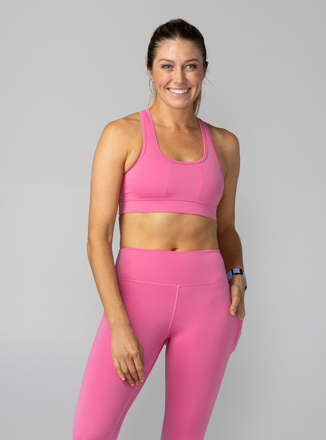 betty designs core run pink sports bra for women