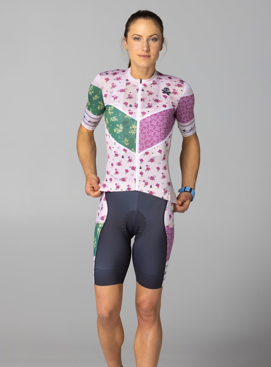 betty designs garden party cycling jersey and bib short for women