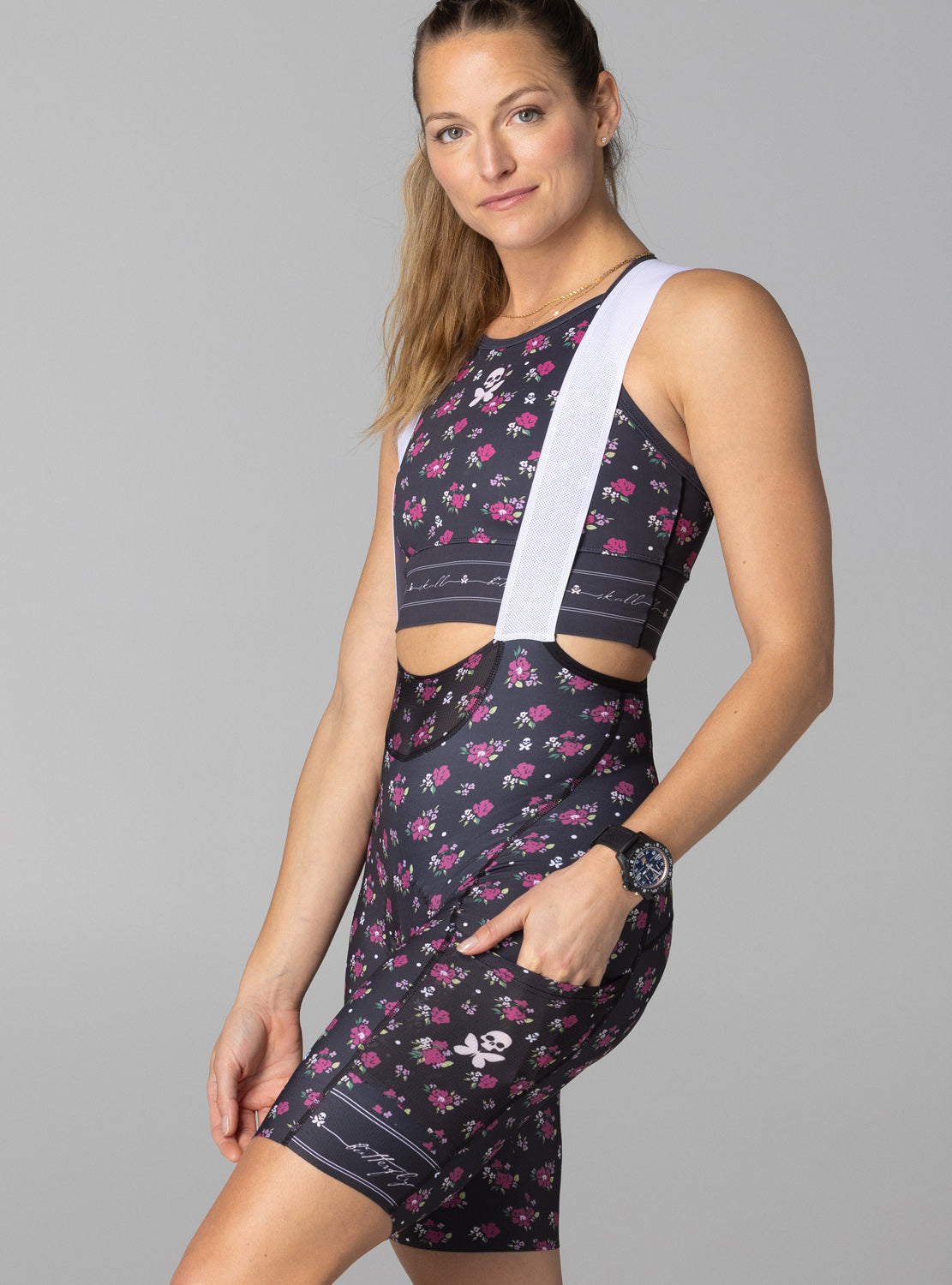 betty designs Garden Party Gravel Bib Short Black / Floral / XS