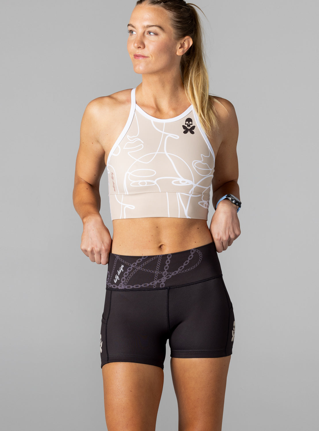 betty designs goddess run crop top for women