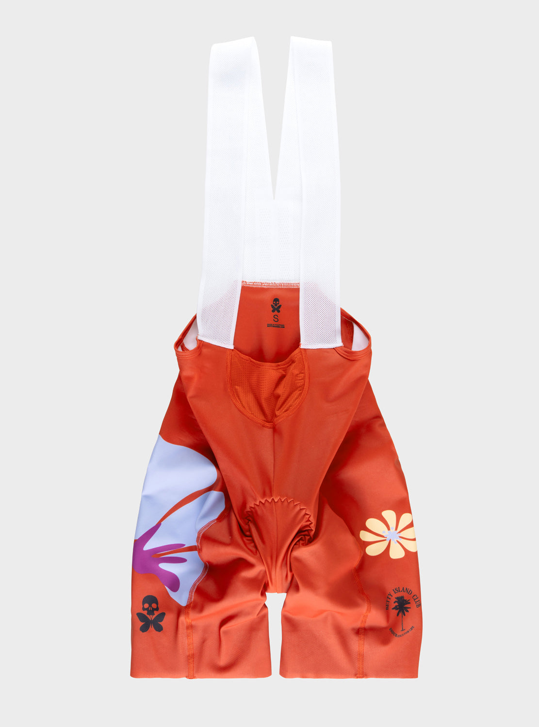 Betty Designs Kona26 Cycling bib short for women in persimmon with floral motifs
