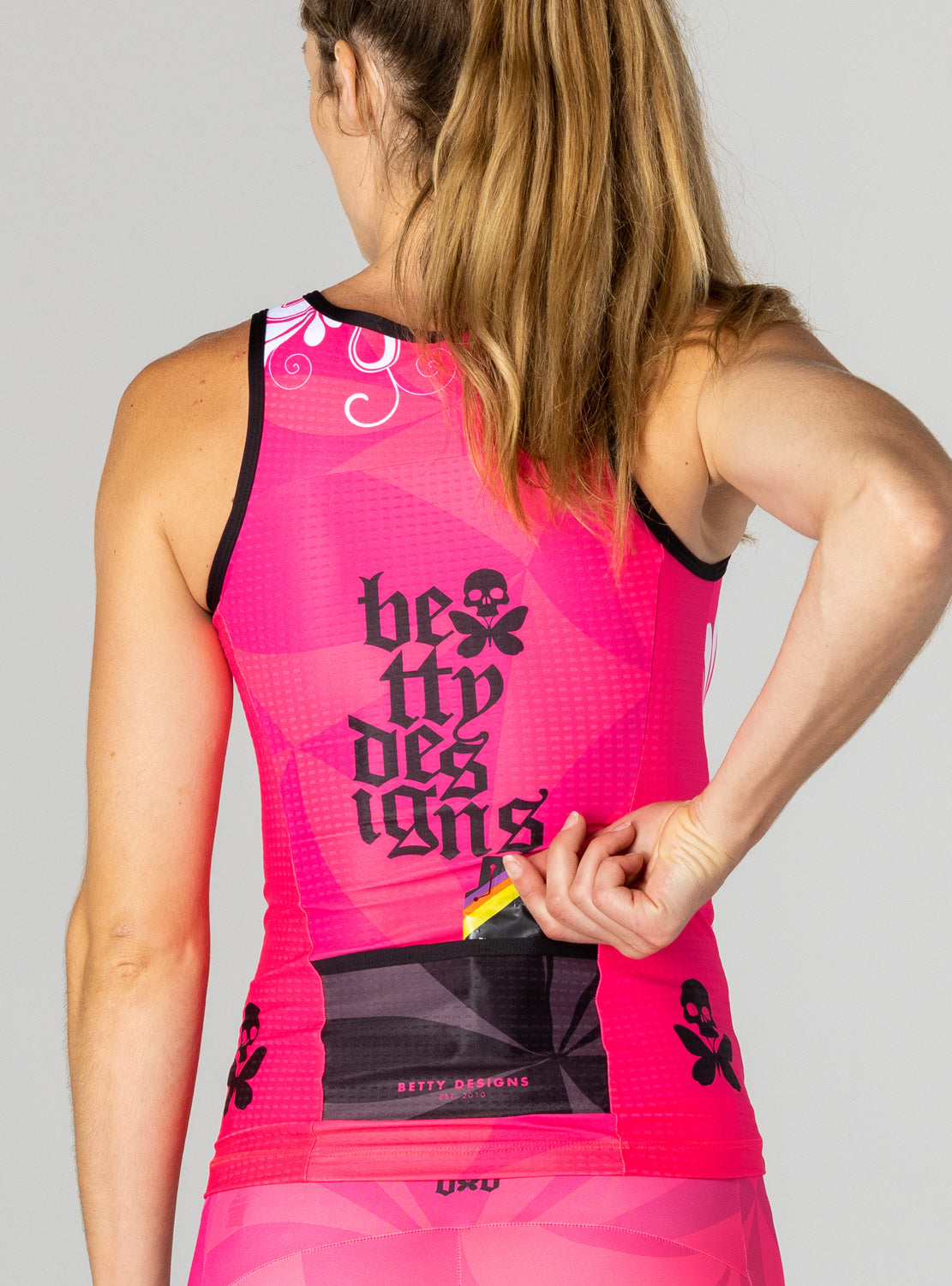 betty designs pink signature sleeveless triathlon top for women