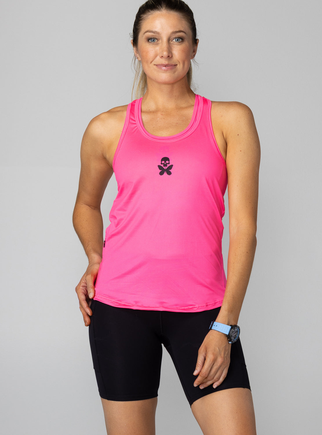 betty designs mesh racer back run tank for women