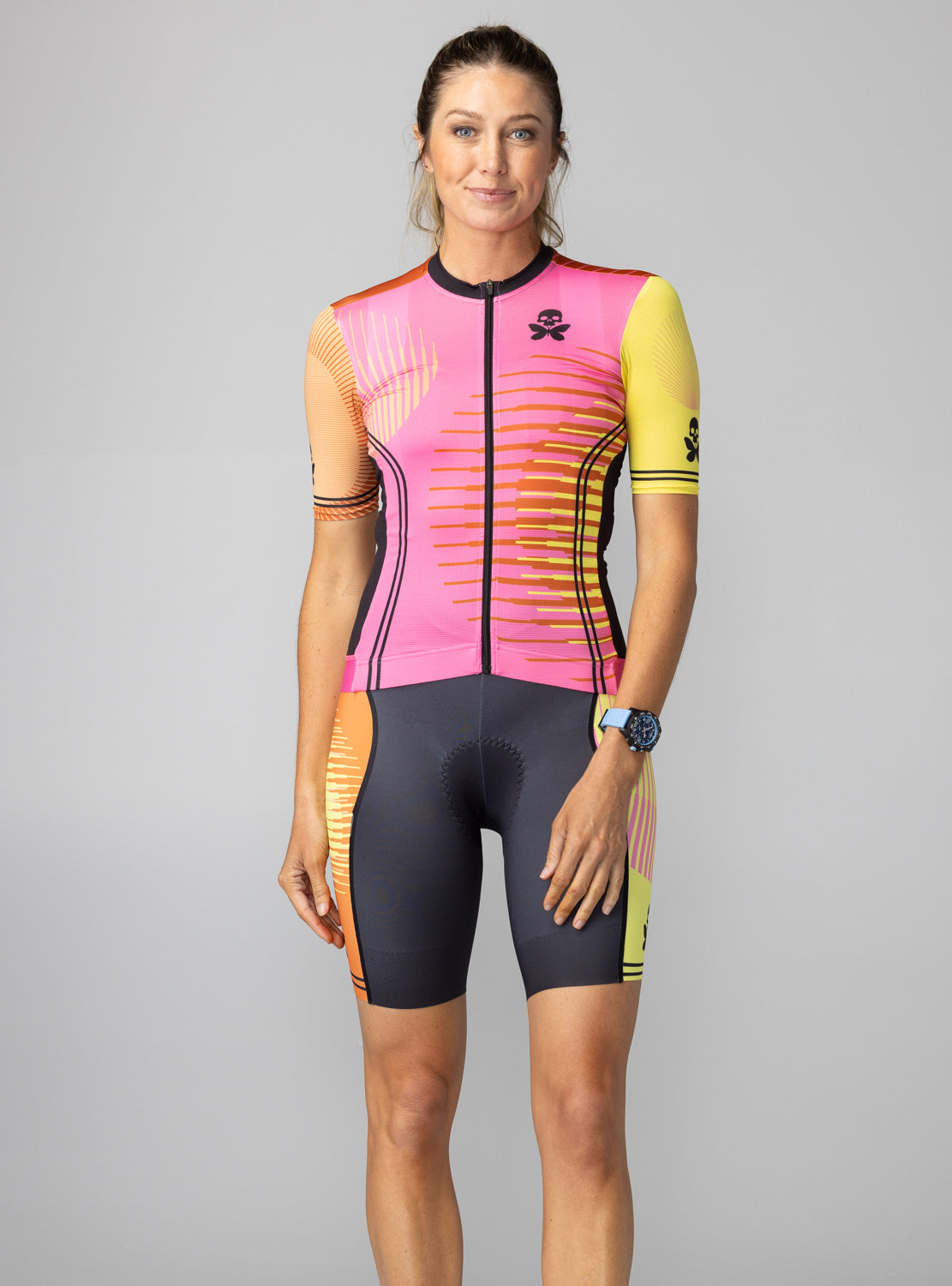 betty designs sunset strip cycling jersey and cycling bib short for women