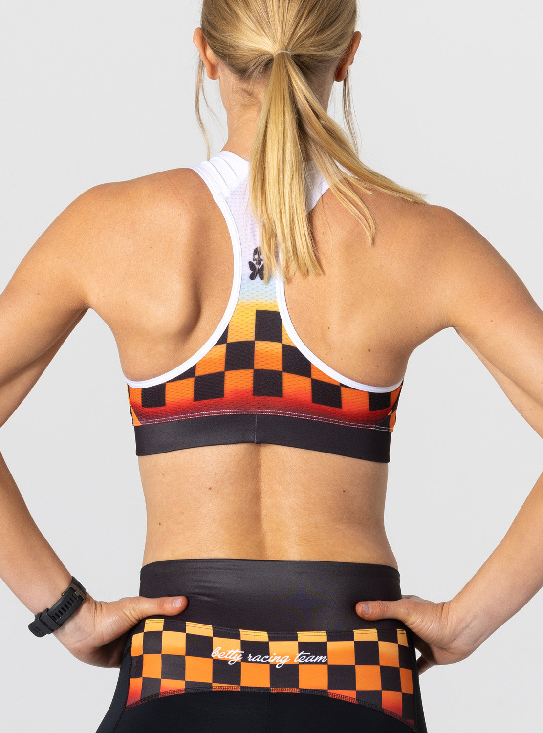 betty designs womens racing the sunset short sports bra